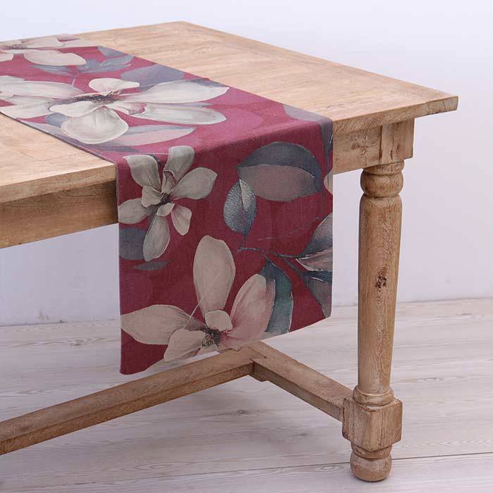 Runner fiori jasmin fondo rosso da tavolo 45x150