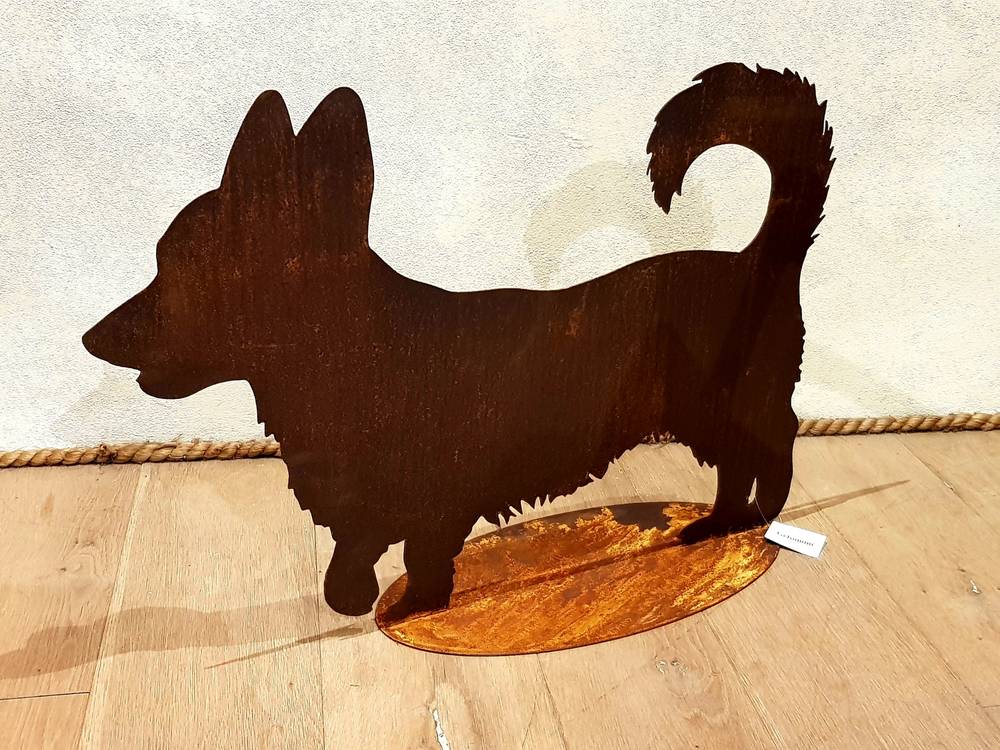 Sagoma cane corgi pembroke ferro ruggine da giardino 44h