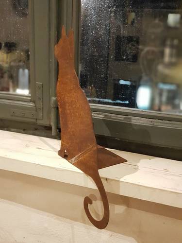 Sagoma gatto da balcone e per mensola ferro ruggine 40h