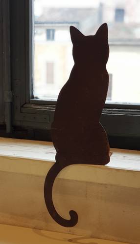 Sagoma gatto seduto da balcone e per mensola ferro ruggine 42h