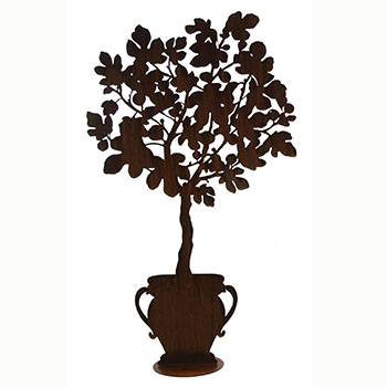 Sagoma pianta fico foglie con vaso ferro ruggine da giardino 145h