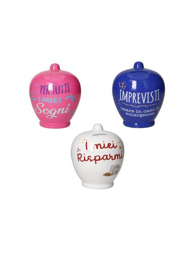 Salvadanaio classico ceramica colorata con frasi simpatiche