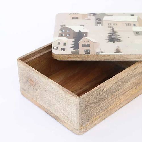Scatola Mountain casette e alberi legno decorato 25x20