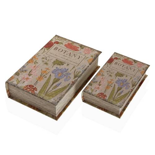 Scatola a libro Botany tela decorata con fiori colorati su tinta lino