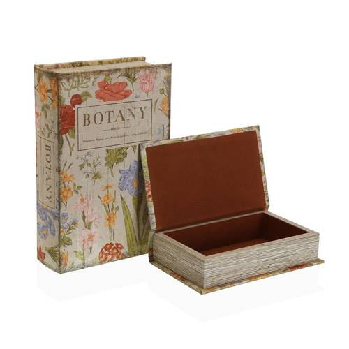 Scatola a libro Botany tela decorata con fiori colorati su tinta lino