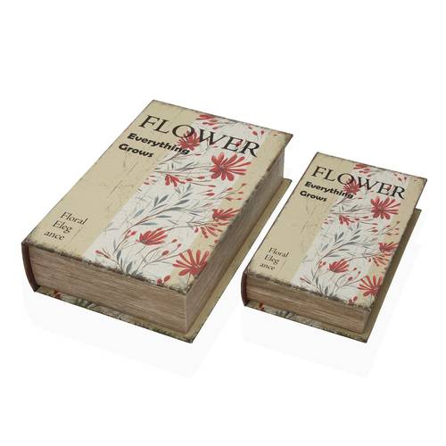 Scatola a libro Flowers elegance tela lino decorata con fiori rossi