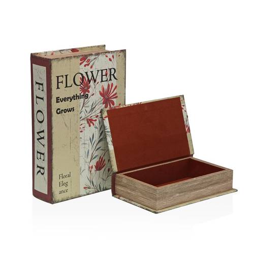 Scatola a libro Flowers elegance tela lino decorata con fiori rossi