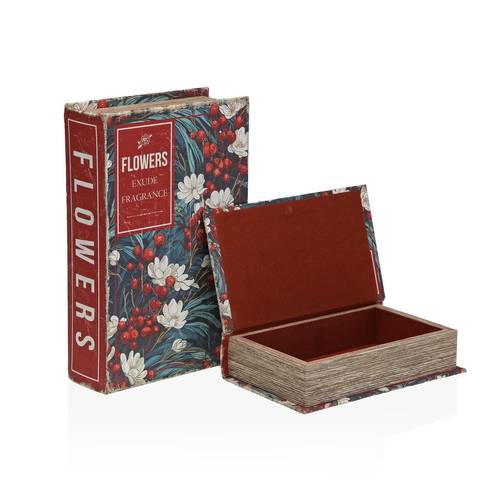 Scatola a libro Flowers tela decorata con fiori bianchi e bacche rosse