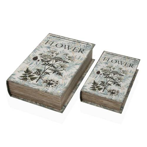 Scatola a libro Flowers tela decorata con fiori bianchi su sfondo azzurro