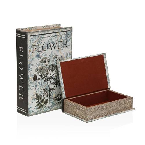Scatola a libro Flowers tela decorata con fiori bianchi su sfondo azzurro