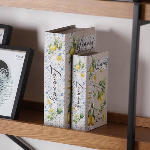 Scatola a libro Lemons tela decorata con limoni gialli e cementine blu