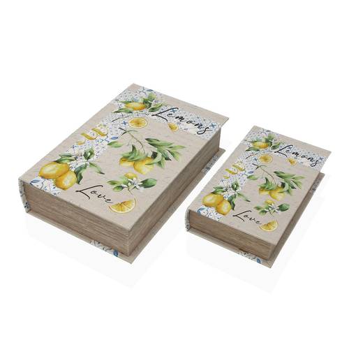 Scatola a libro Lemons tela decorata con limoni gialli e cementine blu