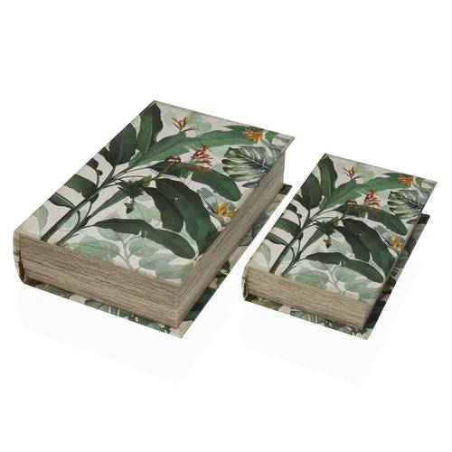 Scatola a libro Tropical tela decorata con foglie verdi tropicali