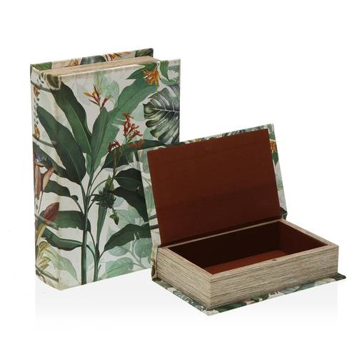 Scatola a libro Tropical tela decorata con foglie verdi tropicali