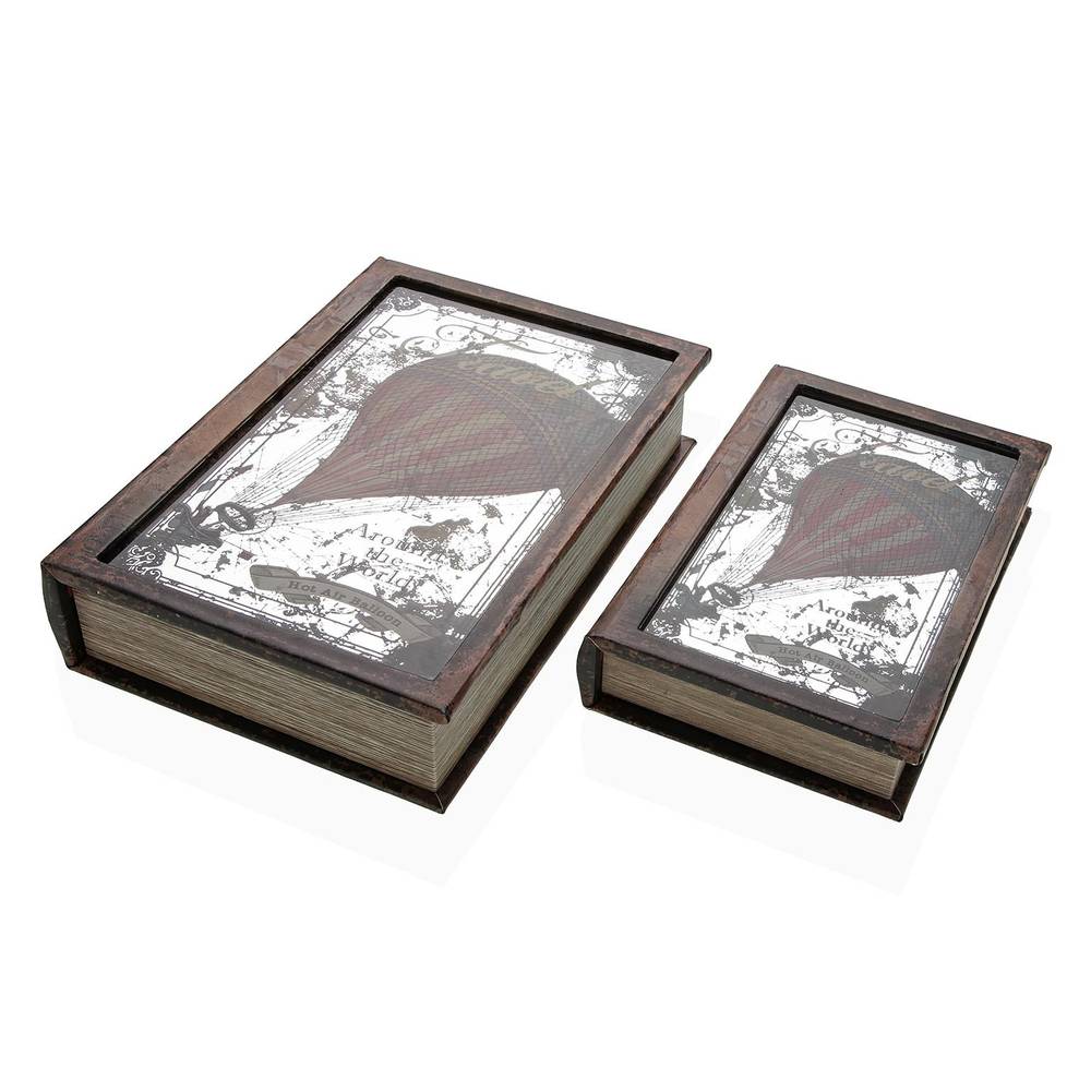 Scatola a libro mongolfiera vintage ecopelle marrone con specchio