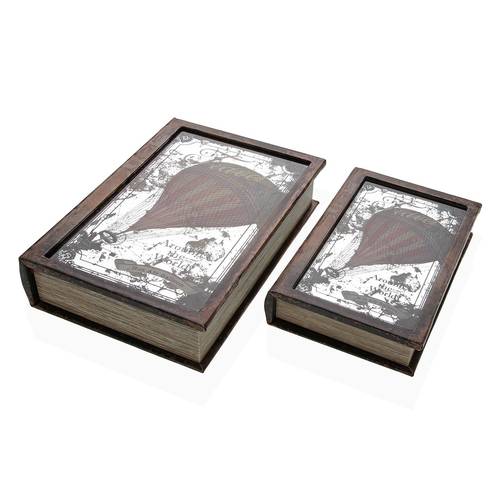 Scatola a libro mongolfiera vintage ecopelle marrone con specchio
