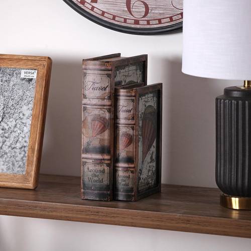 Scatola a libro mongolfiera vintage ecopelle marrone con specchio