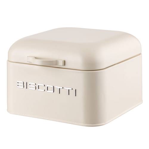 Scatola biscotti quadrata metallo bianco panna ermetica