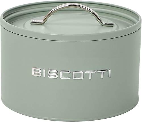 Scatola biscotti tonda metallo verde salvia ermetica