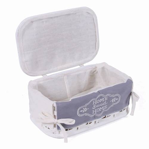 Scatola intreccio rattan bianco con fodera grigia Home Sweet Home