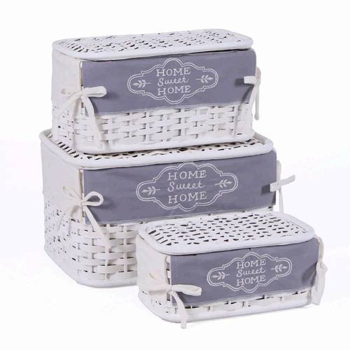 Scatola intreccio rattan bianco con fodera grigia Home Sweet Home