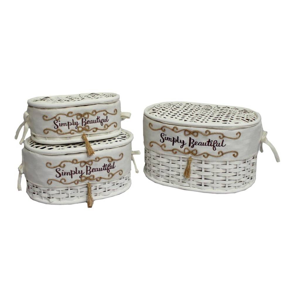 Scatola intreccio rattan bianco ovale con fodera Simply Beautiful