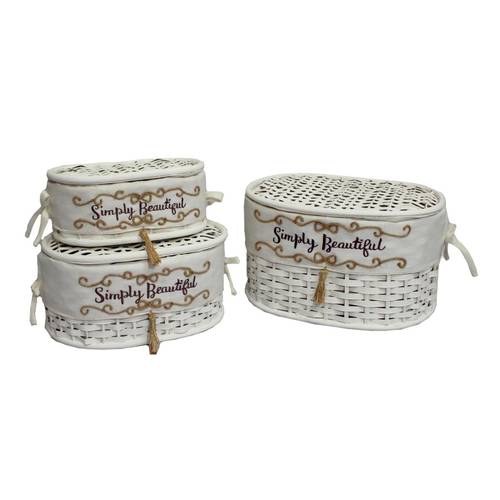 Scatola intreccio rattan bianco ovale con fodera Simply Beautiful