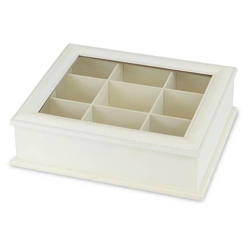 Scatola legno bianco crema porta bustine the con vetro 9 posti