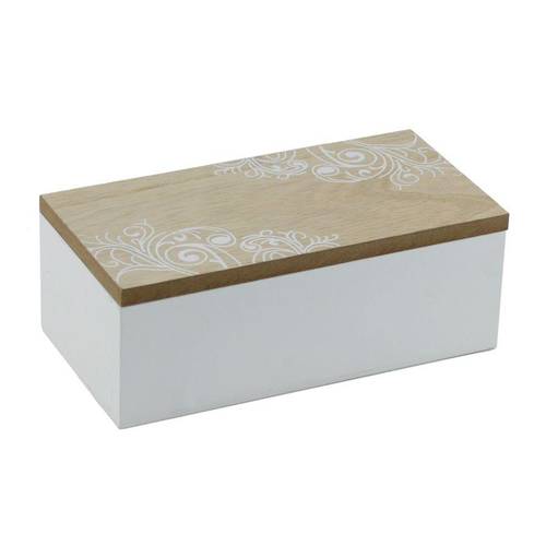 Scatola legno bianco porta bustine the 2 posti coperchio naturale