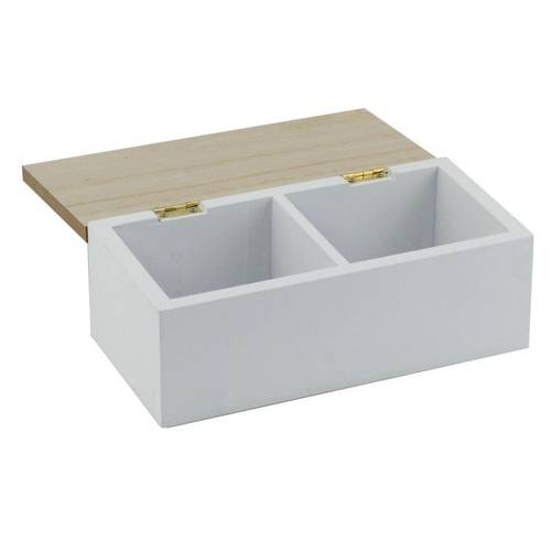Scatola legno bianco porta bustine the 2 posti coperchio naturale