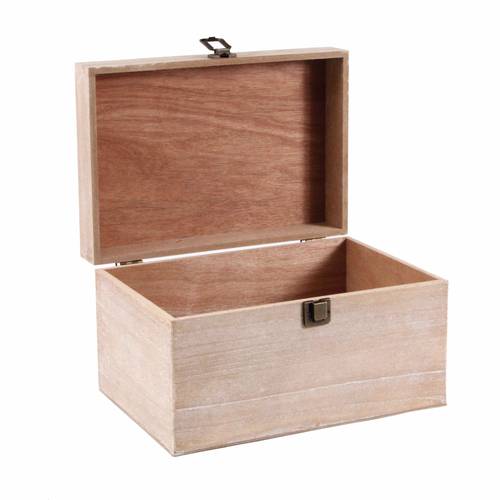 Scatola legno naturale grezza con chiusura metallo 34x23x20h
