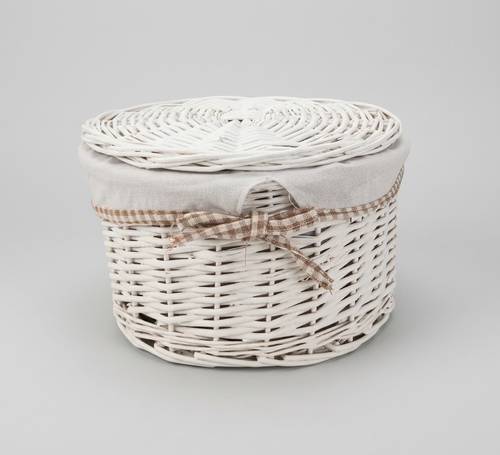 Scatola tonda vimini bianco con fodera 26X17H