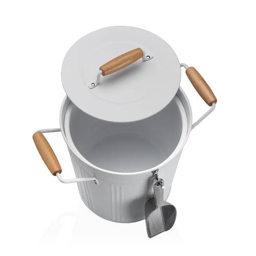 Secchiello porta ghiaccio in metallo bianco con cucchiaio e coperchio