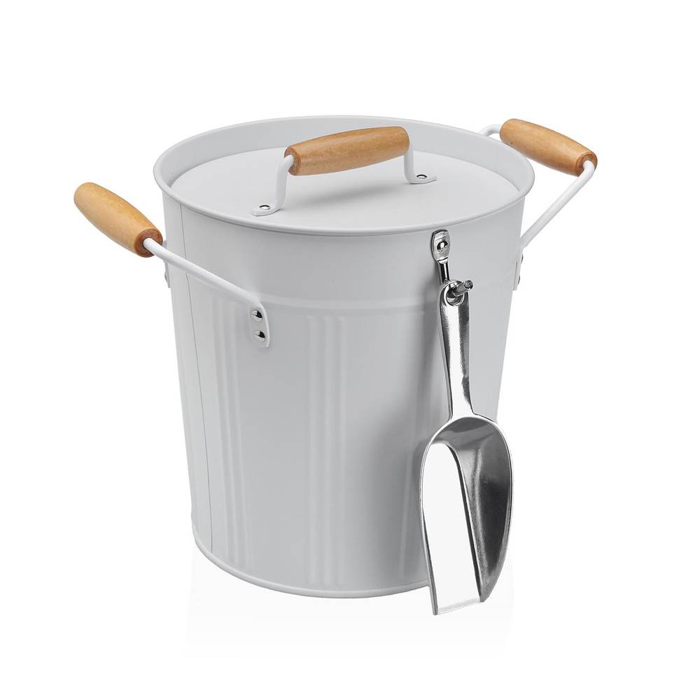 Secchiello porta ghiaccio in metallo bianco con cucchiaio e coperchio