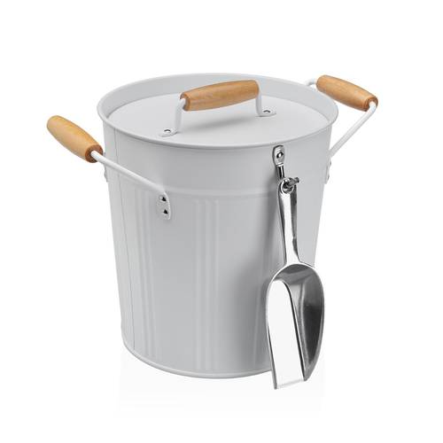 Secchiello porta ghiaccio in metallo bianco con cucchiaio e coperchio