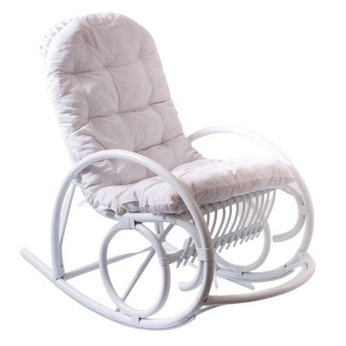 Sedia dondolo rattan bianco con cuscino