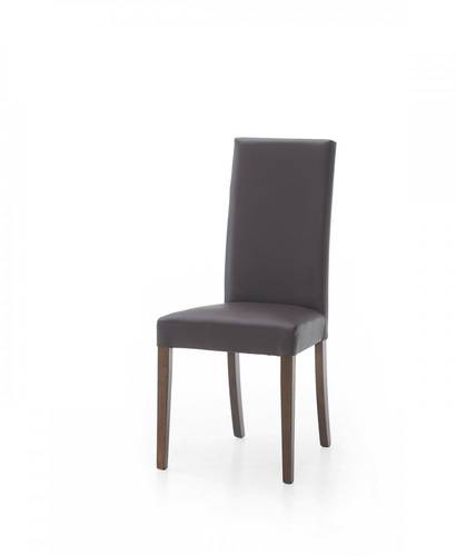 Sedia ecopelle marrone gambe legno con schienale alto