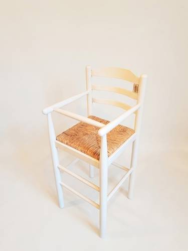 Seggiolone bimbo legno bianco seduta impagliata