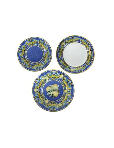 Servizio piatti Citrus limoni porcellana gialla e blu 18 pz