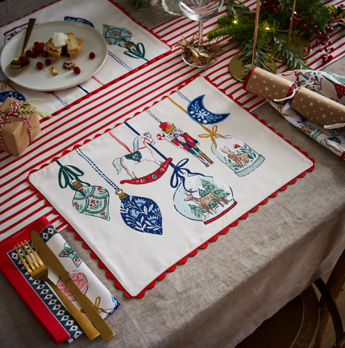 Set 2 tovagliette cotone decoro pendagli natalizi Christmas Ornaments