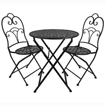 Set giardino tavolo e 2 sedie ferro nero pieghevoli