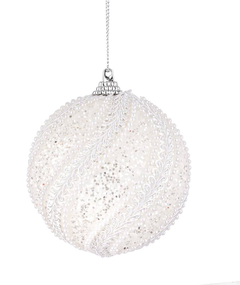 Sfera bianca decor cordoncino e perle 8cm