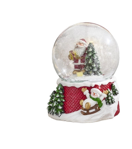 Sfera neve base rossa babbo natale con albero e carillon 14h