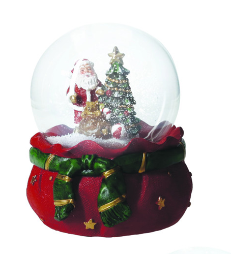 Sfera neve sacco rosso babbo natale con albero e carillon 14,5h