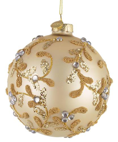 Sfera vetro champagne foglie oro con gocce cm10