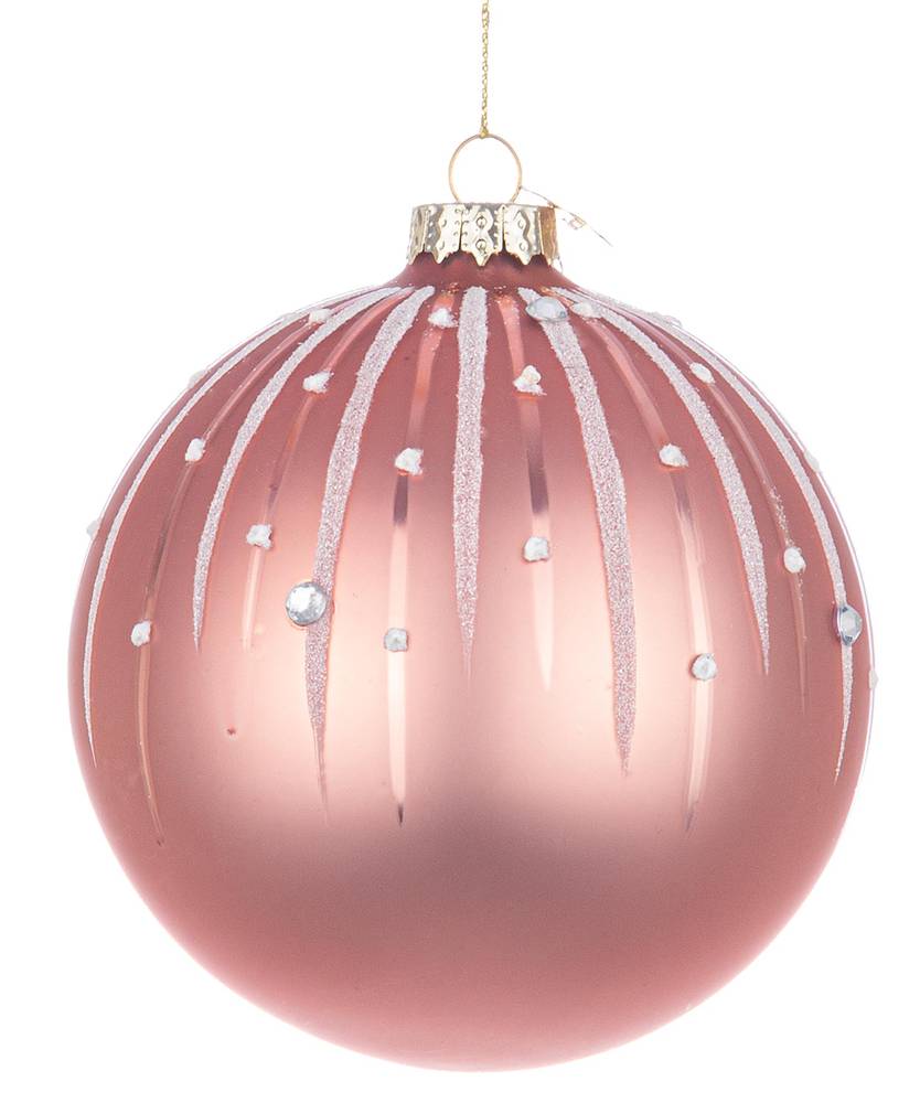 Sfera vetro rosa raggi bianchi e diamanti cm 10