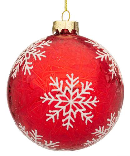 Sfera vetro rossa fiocchi neve bianchi cm10