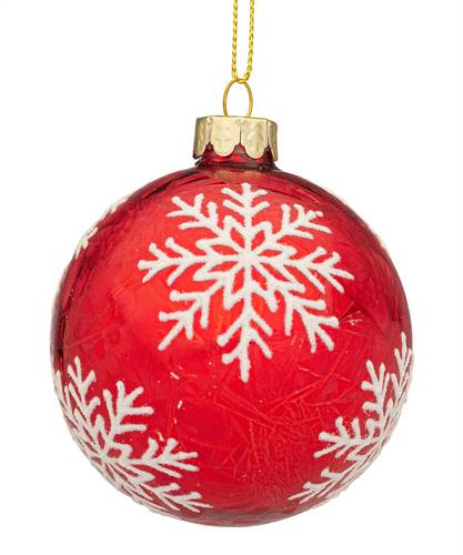 Sfera vetro rossa fiocchi neve bianchi cm8