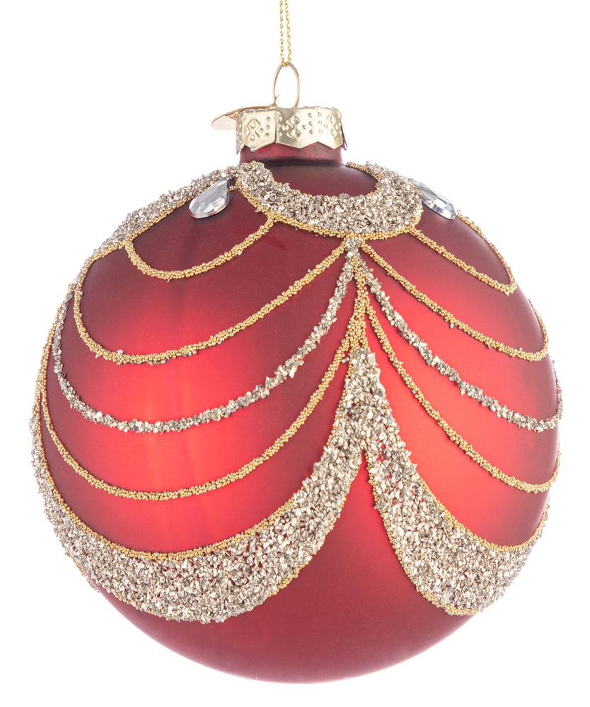 Sfera vetro rosso decoro drappo oro cm 10