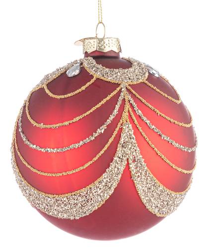 Sfera vetro rosso decoro drappo oro cm 10